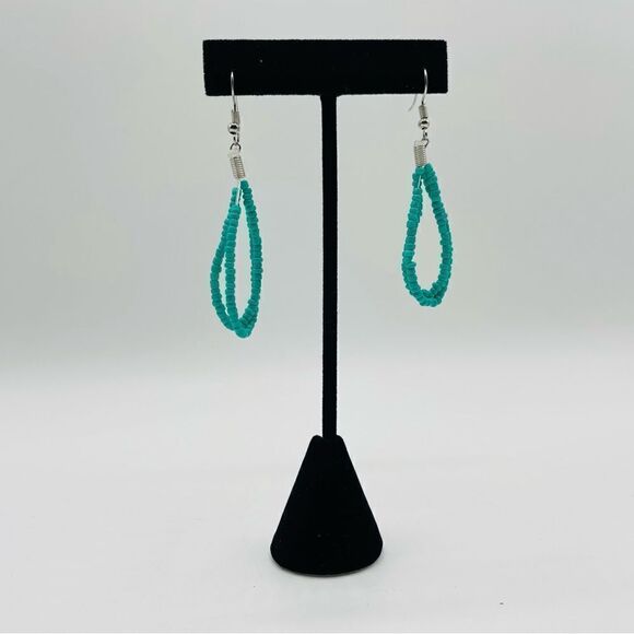 Turquoise Beaded Braided Multi Strand Necklace and Earring Set - Picture 7 of 9